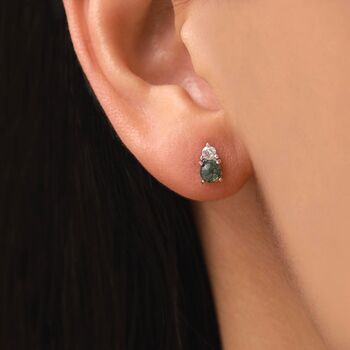 Sterling Silver Moss Agate And Cz Screw Back Stud Earrings With Ball Backs, 8 of 12