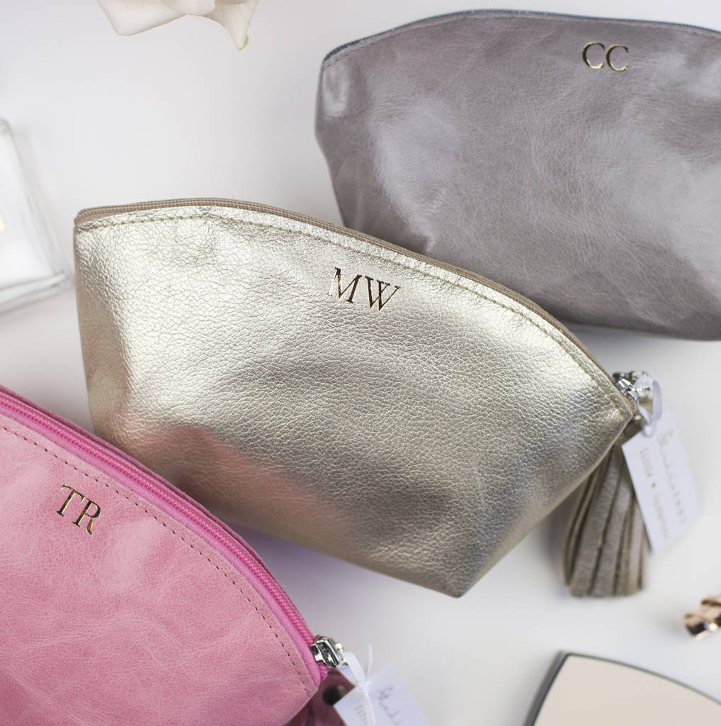 Luxury Personalised Metallic Gold Leather Cosmetic Bag By Magic