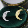 Cute Moon Face Stud Earrings In Sterling Silver, thumbnail 4 of 10