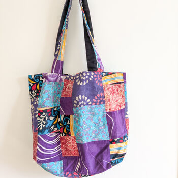 Large Colourful Sari Patchwork Cotton Tote Bags, Fair Trade, 6 of 8