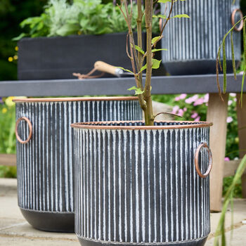 Tambara Set Of Three Black And Copper Ribbed Planters, 2 of 4