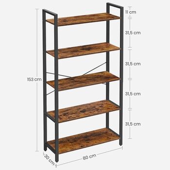 Five Tier Bookcase Storage Unit Industrial Steel Frame, 12 of 12