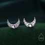 Sterling Silver Cresent Moon With Moonstone Stud Earrings, thumbnail 1 of 12