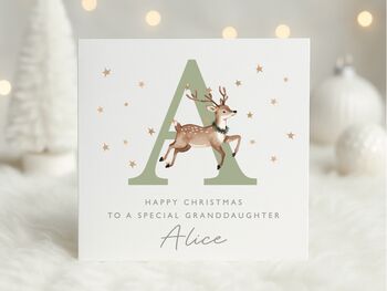 Personalised Christmas Reindeer Grandson Initial Card, 2 of 2