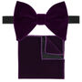 Mens Purple Oversized Velvet Bow Tie And Pocket Square, thumbnail 2 of 5