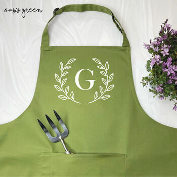 Olive Leaf Gardening Apron Personalised With Initial, 2 of 5
