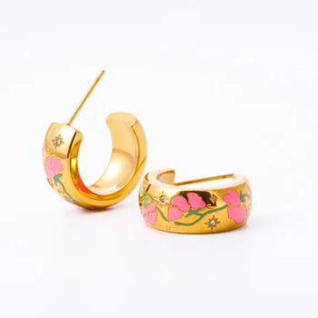 Gold Floral Enamel Hoop Earrings In A Gift Box, 4 of 6