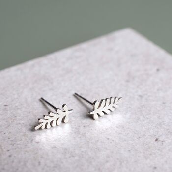 Sterling Silver Wiggly Tropical Leaf Stud Earrings, 2 of 7