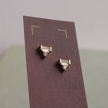 Gold Sterling Silver Art Deco Pyramid Stud Earrings, 3 of 5