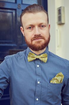 Mens Lime Yellow Floral Ready Tied Adjustable Bow Tie, 6 of 6