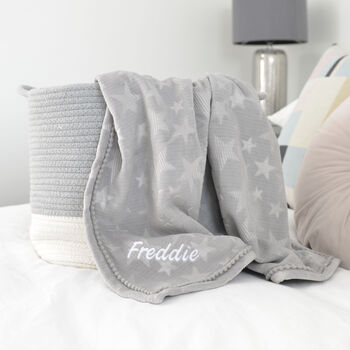 Personalised Embossed Star Grey Baby Blanket, 2 of 9