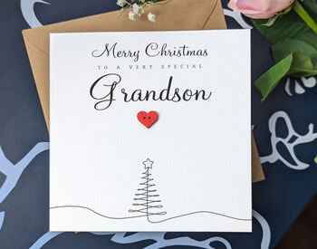 Personalised Handmade Christmas Card For Special Grandson, 2 of 4
