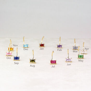 Baguette Birthstone Pull Through Huggie Hoop Earrings, 4 of 10