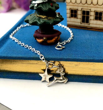 Personalised Sterling Silver Reindeer And Initial Star Bracelet, 5 of 11