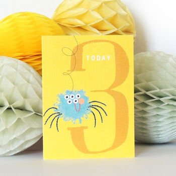 Mini Smiley Spider 3rd Birthday Card, 3 of 4