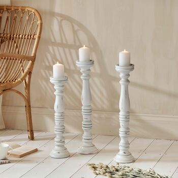 Tall White Wooden Candlestick Two Sizes, 2 of 8
