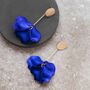 Royal Blue Rose Petal Long Drop Earrings, thumbnail 1 of 12