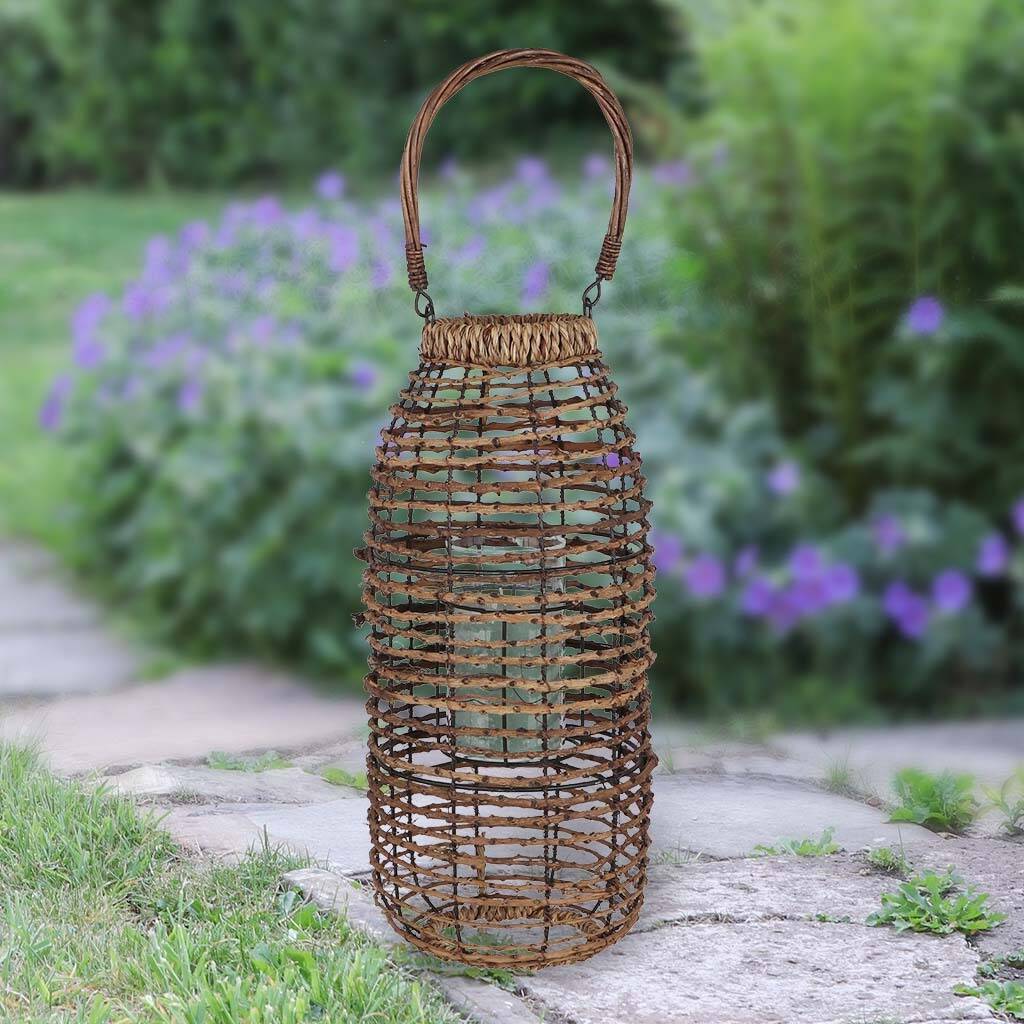 Tall Natural Wicker Candle Lantern With Handle By Dibor