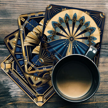 Deco Elegance In Blue Set Of Four Pu Leather Coasters, 2 of 8