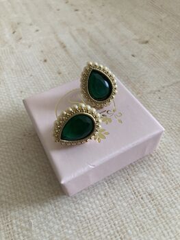 Emerald Green Gold Pearl Stud Earrings, 5 of 7