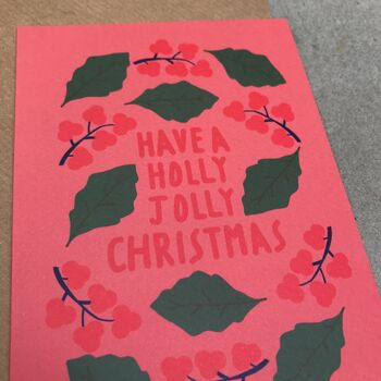 Holly Jolly Christmas Card Pink, 4 of 6