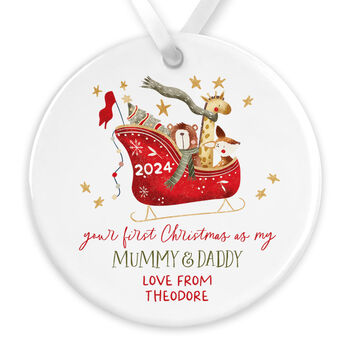 First Christmas As My Mummy And Daddy Ceramic Bauble, 4 of 4