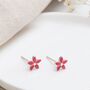 Sterling Silver Pink Enamel Flower Micro Stud Earrings – 4mm, thumbnail 2 of 4
