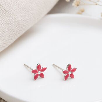 Sterling Silver Pink Enamel Flower Micro Stud Earrings – 4mm, 2 of 4