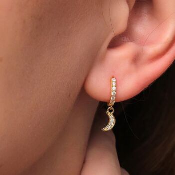 Sterling Silver Diamante Star And Moon Huggie Earrings, 2 of 9