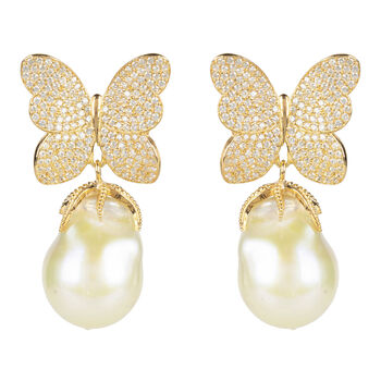 White Butterfly Baroque Pearl Plated Silver Earring, 4 of 8