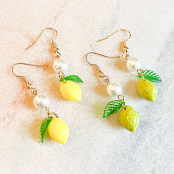 Lemon Charm Pearl Drop Earrings, 2 of 4