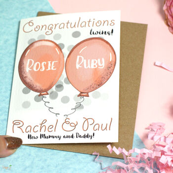 Personalised Balloons Baby Twins New Parents Card, 9 of 10