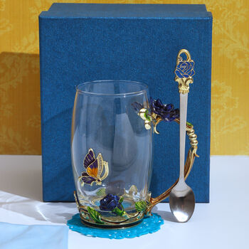 G Decor Blue Rose Gift Set Glass And Matching Spoon, 2 of 4