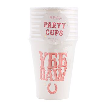 Pink Yeehaw Cow Girl Party Paper Cups Pack Of Eight, 3 of 3