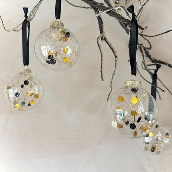 Set Of Six Gold And Black Bauble Set Gold Christmas Decor Gold Baubles, 4 of 6