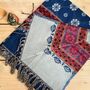 Handwoven Indigo Boho Recycled Cotton Throw Blanket, thumbnail 2 of 5