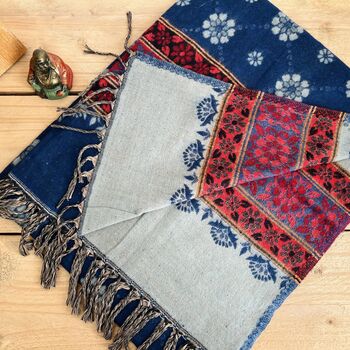Handwoven Indigo Boho Recycled Cotton Throw Blanket, 2 of 5