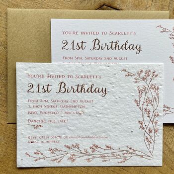 Pink Foliage Invitations Plain Or Plantable Card, 3 of 4