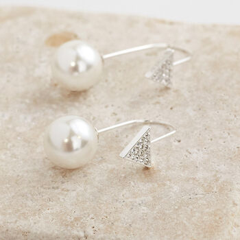 Pull Through Pearl And Triangle Crystal Earrings, 2 of 3