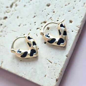 Leopard Print Heart Hoop Earrings, 2 of 4