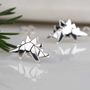 Solid Silver Origami Stegosaurus Earrings, thumbnail 4 of 7