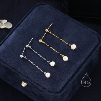 Genuine Oval Freshwater Pearl Long Drop Earrings, 6 of 11