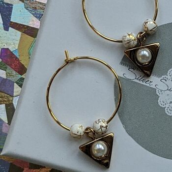 Gold Plated Triangle Charm Hoop Earrings, 2 of 4