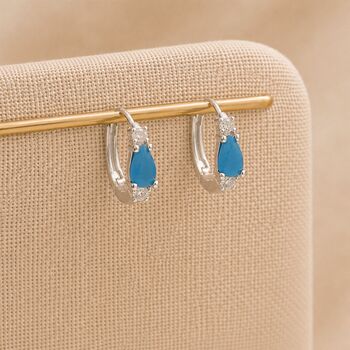 Sterling Silver Turquoise Huggie Hoop Earrings – 10mm, 3 of 6
