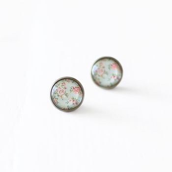 Mint And Pink Rose Earrings, 2 of 7