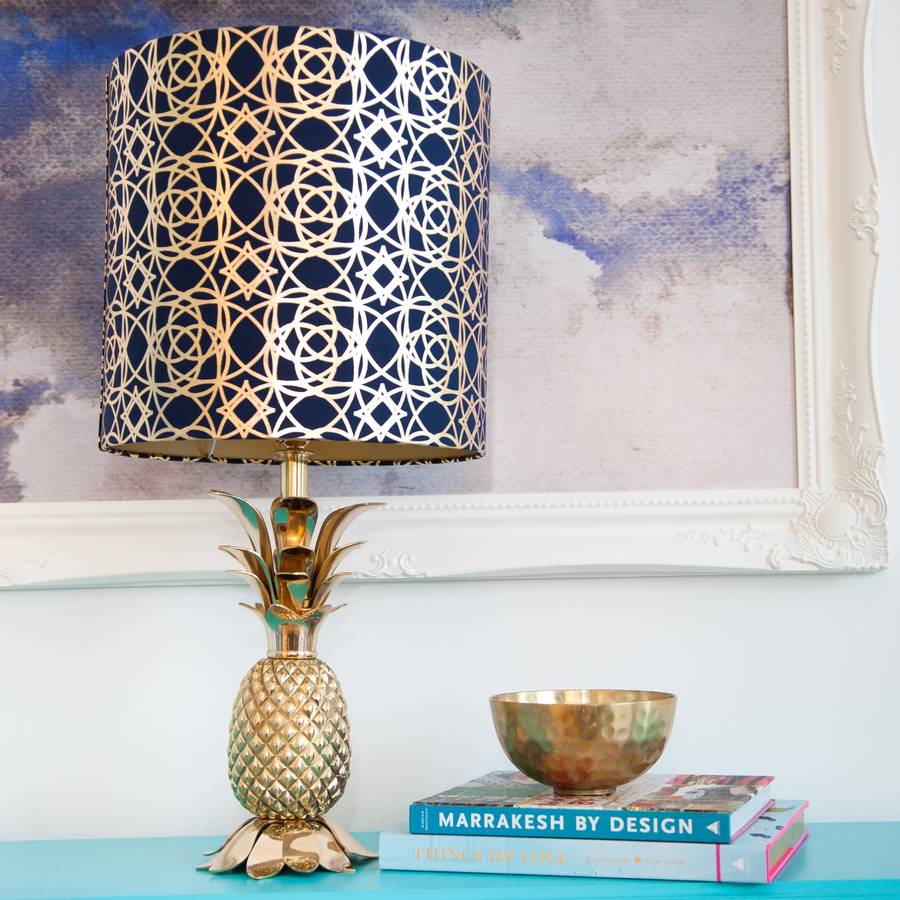 Gold Metallic Patterned Drum Lampshade By Penelope Hope