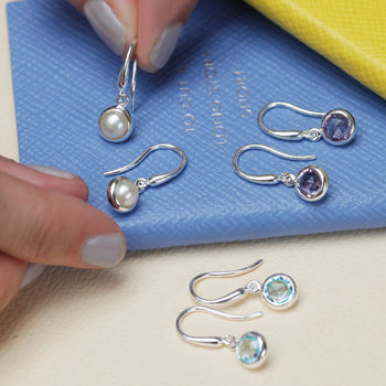 Birthstone Gemstone Hook Earrings In Sterling Silver, 4 of 8