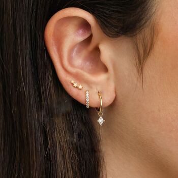 Delicate Dangle Diamond April Birthstone Hoop Earrings, 2 of 4