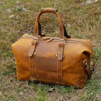 Genuine Leather Weekend Bag With Leather Straps Detail, 11 of 12