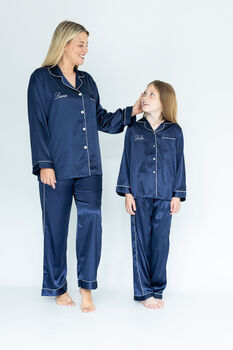 Personalised Navy Satin Family Set Pyjamas, 10 of 11